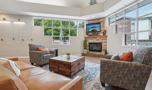 Enjoy our resident-only features a lounge room with seating and a fireplace